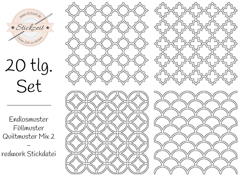 Endlosmuster Füllmuster Quiltmuster Mix 2 - redwork Stickdatei
